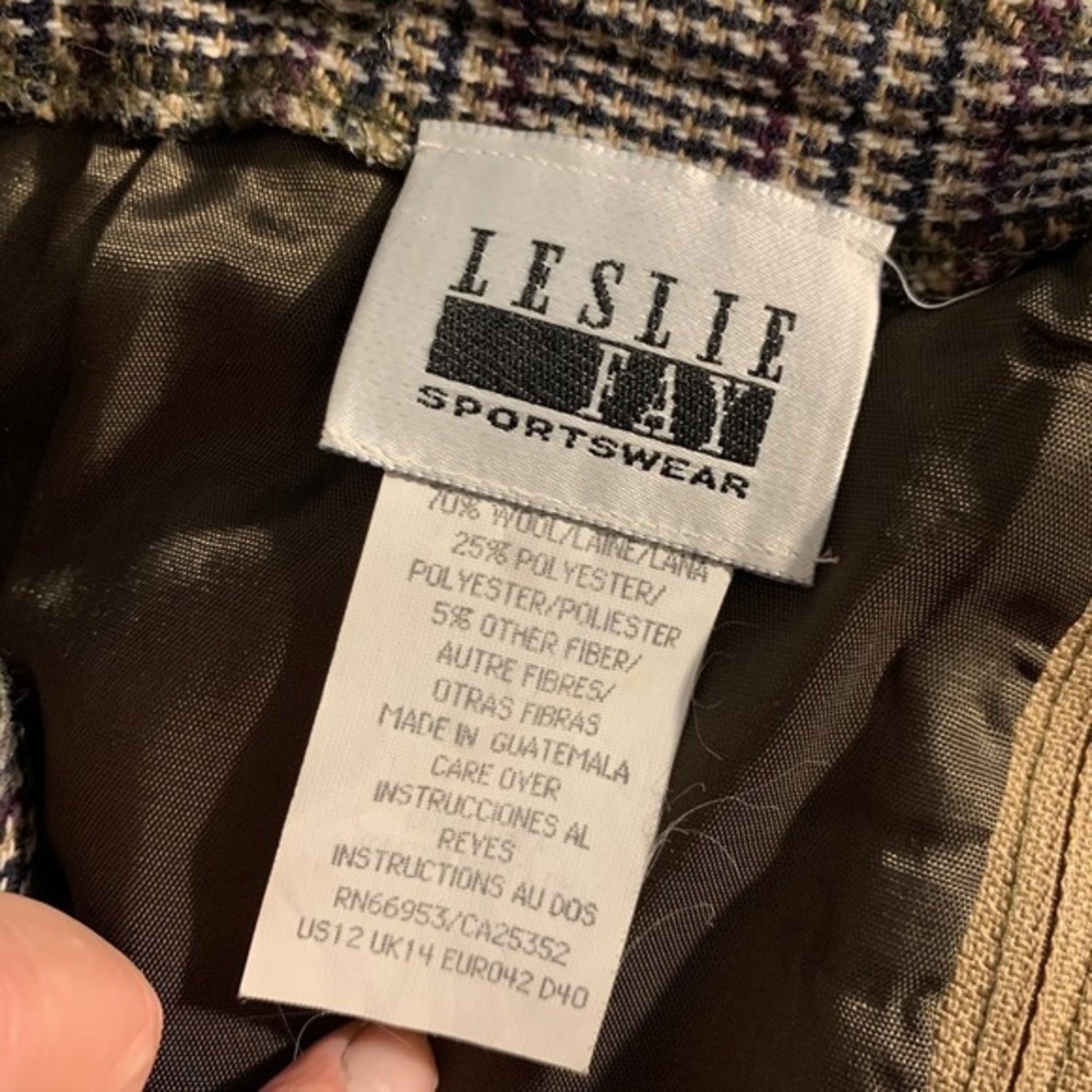 VTG Leslie Fay Wool Midi Skirt Pencil Purple Plaid Academia Preppy Old Money 12 - Picture 6 of 6